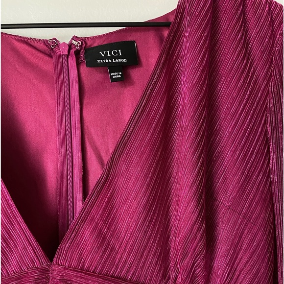 Loretta Plisse Metallic Balloon Sleeve Maxi Dress - Berry / XL - Picture 5 of 11